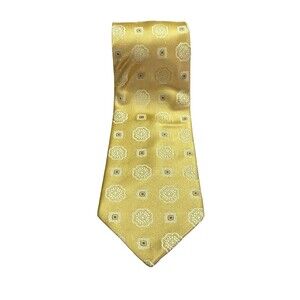 🇫🇷Vintage Lanvin Paris Yellow Medallion Silk Tie EUC Made In France 🇫🇷